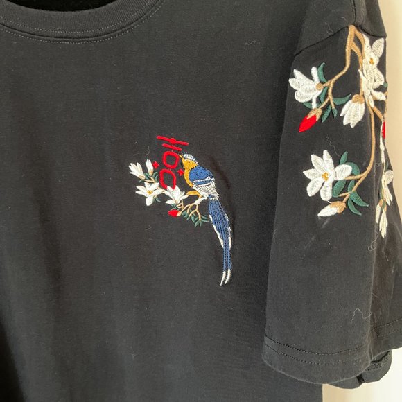 Heavily embroidered short sleeved black cotton tee - Picture 2 of 5